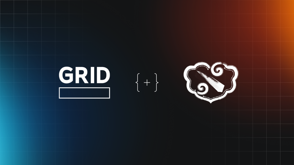 GRID and Clavision logos on a split-gradient background, symbolizing their partnership for the DOTA2 Masters 2025: Snow-Ruyi esports event